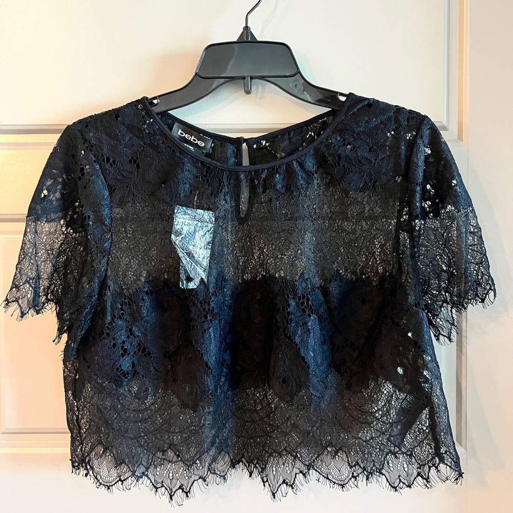 Tonal lace Bebe cropped top